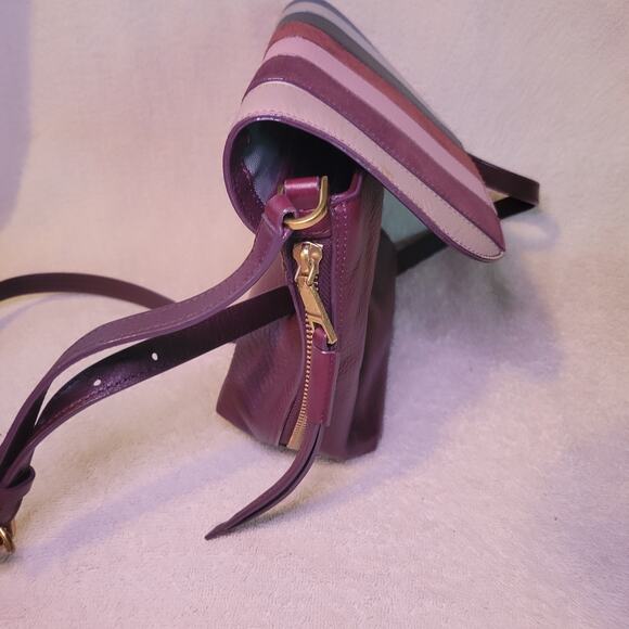 Fossil Small Crossbody Bag Maya Shoulder Purse Purple Multi Stripe Leather - Picture 11 of 12